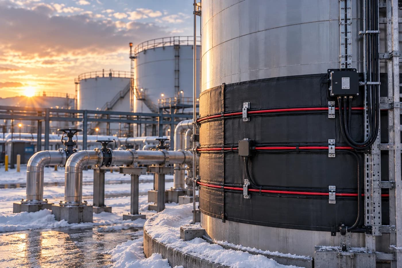 Endüstriyel tank yüzeyine uygulanan elektrikli ısıtma sistemi