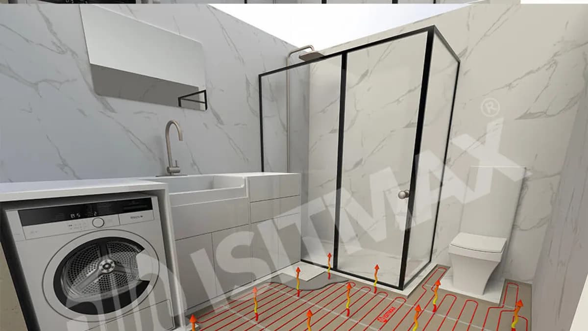 Banyo seramikleri altında uygulanan elektrikli yerden ısıtma kablosu