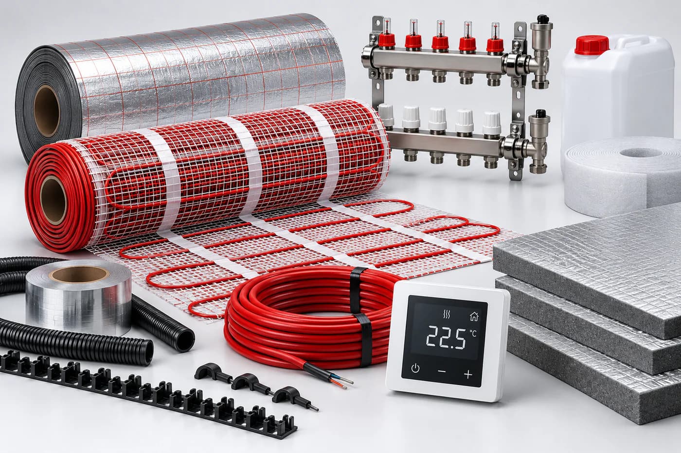 Elektrikli yerden ısıtma matı, kablosu ve termostatı